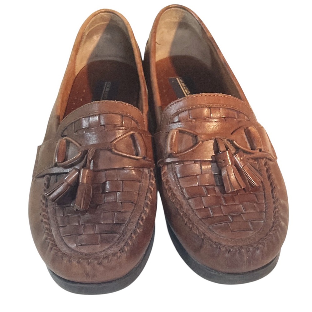 Giorgio Brutini Mens Leather Brown Woven Tassel Loafers Preppy Academia Office